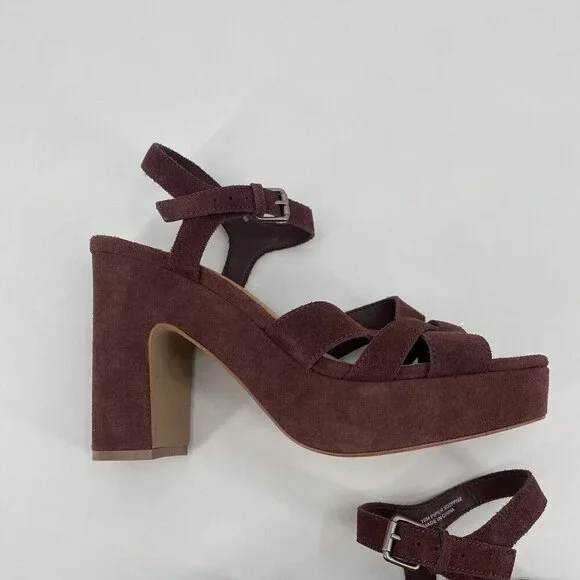 Splendid Womens Size 10 Piper Suede Platform Heeled Sandals Raisin Strappy Boho - Picture 5 of 13